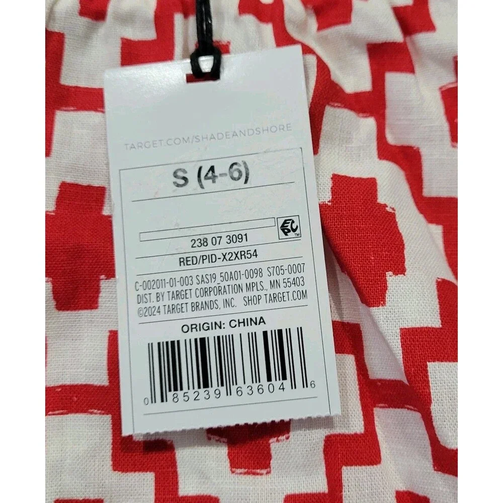 Shade & Shore Womens Size S 4-6 Linen Blend Red Geometric Shorts Swim Cover Up